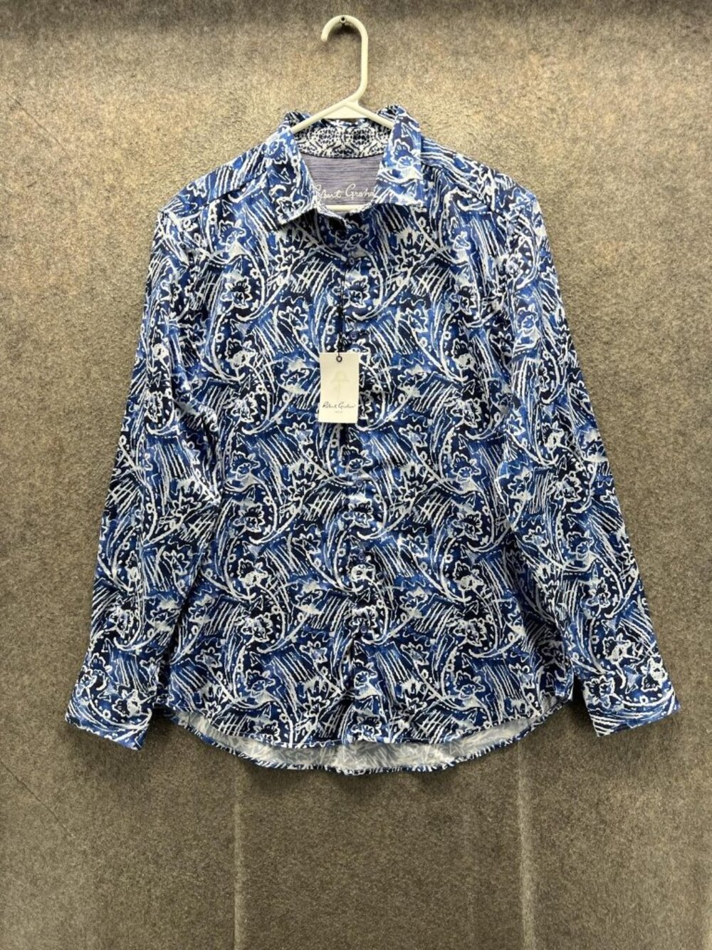 Robert Graham Shirt Men Large Blue Floral Long Sleeve Button Up Classic Fit